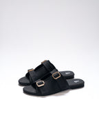 stride-buckle-dusty-black-flat-sandals-urban-commute